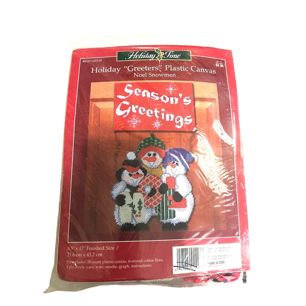 Holiday Time Janlynn Noel Snowmen Greeters Plastic Canvas Door Hanger Kit Sealed